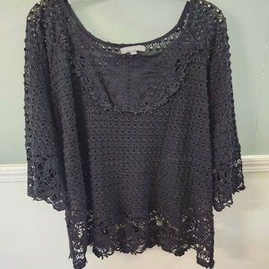Umgee Black Crochet Tunic Top XL